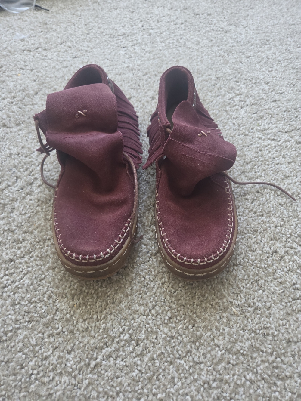 Women’s Burgundy Laidback London  Suede Ankle Booties - Fringe Moccasin Style